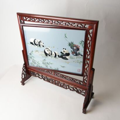 A 20th Century Chinese Suzhou Double-sided Silk Embroidery of Pandas Table Screen