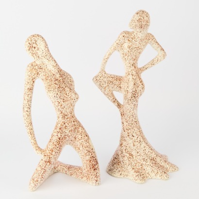 A Pair of Large Speckled Dancing Ladies Scupltures from Faiarte Ceramic