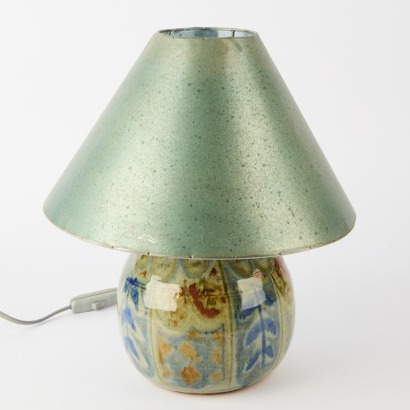 A Mid-Century Stoneware Lamp Attributed To Harvey Gamble with a Tin Shade