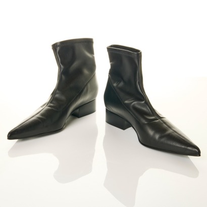 Anine Bing, Black Leather Ankle Boots, Size 38