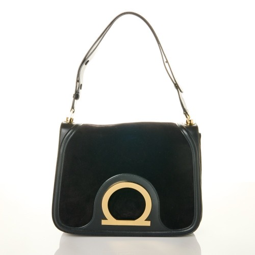 Salvatore Ferragamo, Gancini One Suede 2-Way Handbag with Original Box