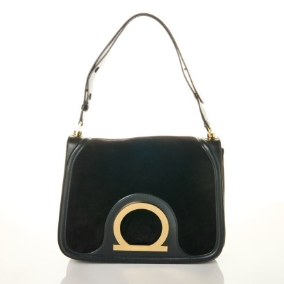 Salvatore Ferragamo, Gancini One Suede 2-Way Handbag with Original Box