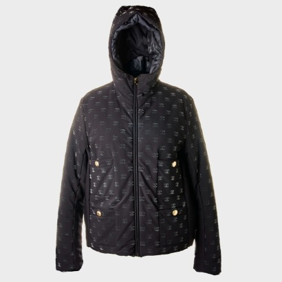 Chanel, Coco Neige Reversible Black Zip Up Hooded Jacket, SIze 40