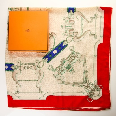 Herm&egrave;s, "Mors et Gourmettes" 65% Cashmere / 35 % Silk Shawl with Box