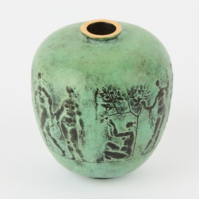 An Arts & Crafts Brass Relief Vase, Mid 20th Century