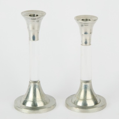 A Pair of Aluminium & Acrylic Candle Holders