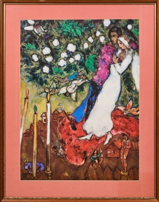 A Reproduction Print of Three Candles by Marc Chagall