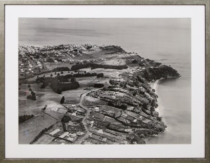 A Whites Aviation B&W Print of Chelms And Karaka Bay From Turnbull Library Collection