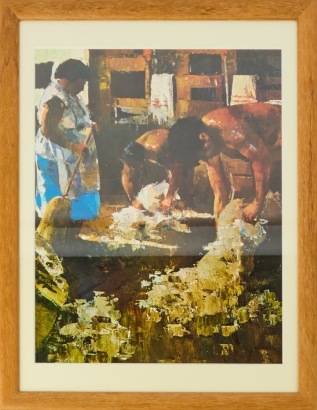 A Peter McIntyre &ldquo;Shearers, King Country&rdquo; Bookplate Colour Print
