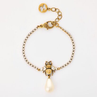 Gucci, Bee Faux-Pearl / Crystal Bracelet with Box
