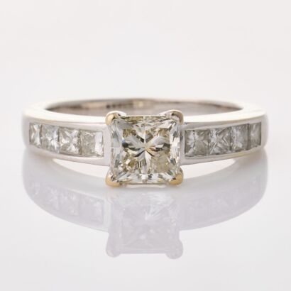 18ct White Gold, 1.07ct Princess Cut / .50ct Diamond Ring