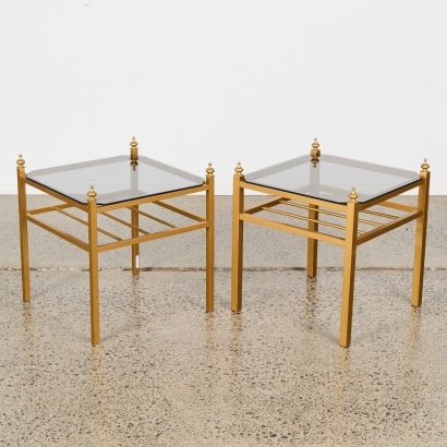 A Pair of Smoked Glass Side Tables