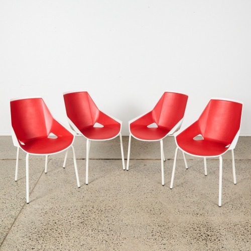 A Set of Four Red and White Spanish Viva Chairs