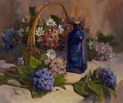 BEN HO Hydrangeas and Blue Bottle