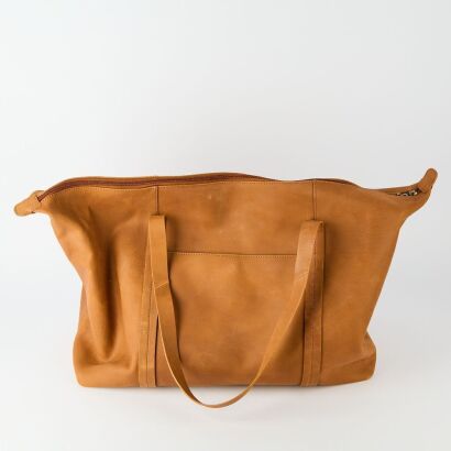 A Tan Leather Overnight Bag By Citta (With Dust Bag)