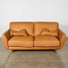 A Genuine Tan Leather Two Seater Couch - 2