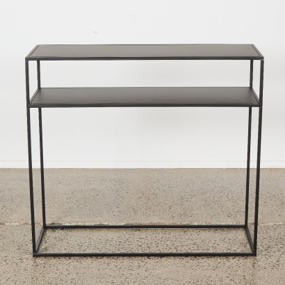 A Black Metal Minimal Two Tiered Console Table