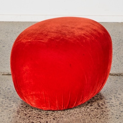 A Retro Red Velour Footstool