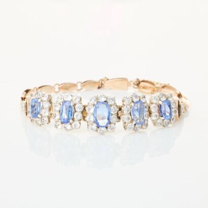 9ct Rose Gold / Silver, 15.5cm Handcrafted, 4.78ct Sapphire / White Sapphire Bracelet