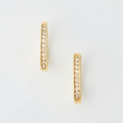 9ct Yellow Gold, Modern, .20ct Diamond Hinged Hoop Earrings