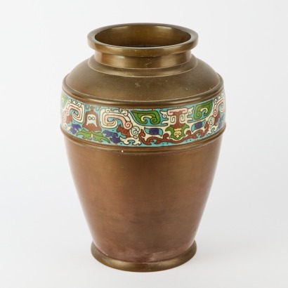 A Japanese Mid-20th Century Cloisonn&eacute; Enamel Copper Vase