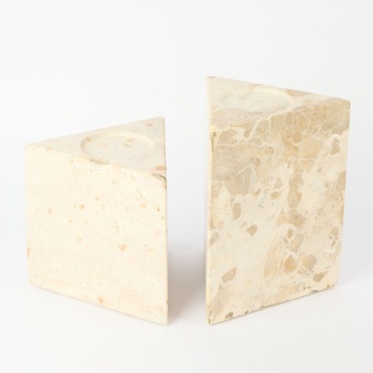 A Pairing of Cleopatra Travertine Candle Sticks