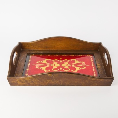 An Wooden Serving Tray With Impressive Glass Insert
