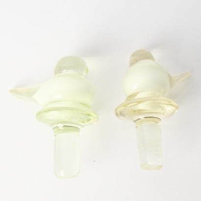 A Pair of Glass Bird Bottle Stoppers