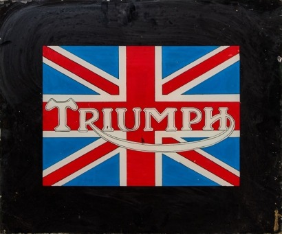 A Triumph Sign Oil On Glass