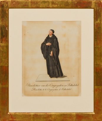 A Gold Leaf-Framed 18th-Century Bookplate of a Benedictine Monk