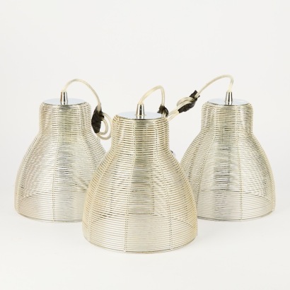 A Trio Of Hanging Aluminium & Chrome Light Pendants