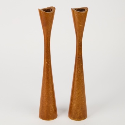 A Pair of Mid-Century Danish Teak Candlesticks