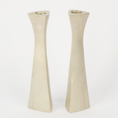 A Pair of Moma Collection Aluminium Candle Sticks