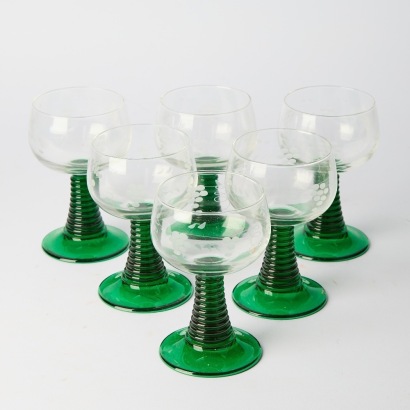 A set of six etched Vintage French Beehive Glasses Large