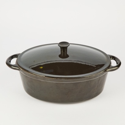 A Black Oval Enameled Cast Iron Casserole