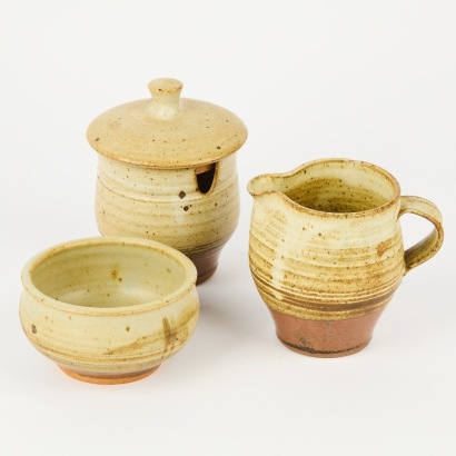A Peter Stitchbury Pottery Jug, Bowl and Jam Set