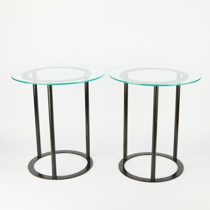 A Pair of Modern Glass-Topped Sidetables