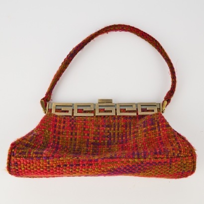 A Vintage Deep Pink and Purple Woven Fabric Handbag
