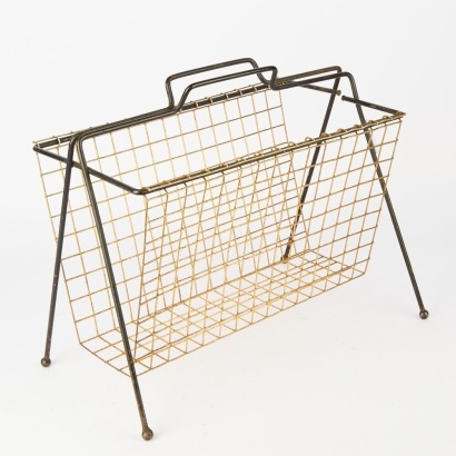 A Mid-Century Magazine Rack - Brass Wire & Steel