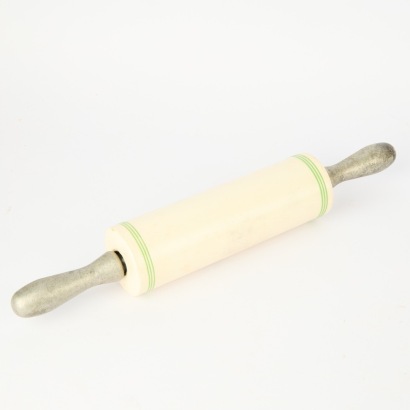 A Ceramic Rolling Pin with Pewter Handles