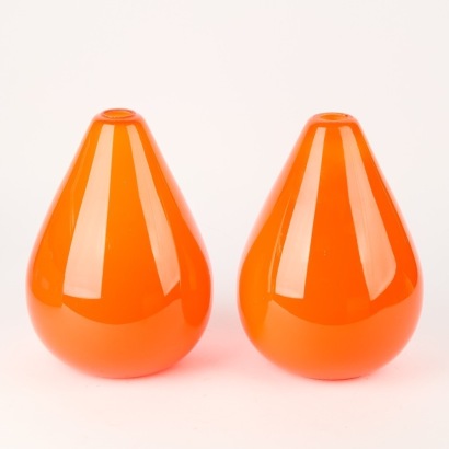 A Pair of Orange Glass Lamp Shades