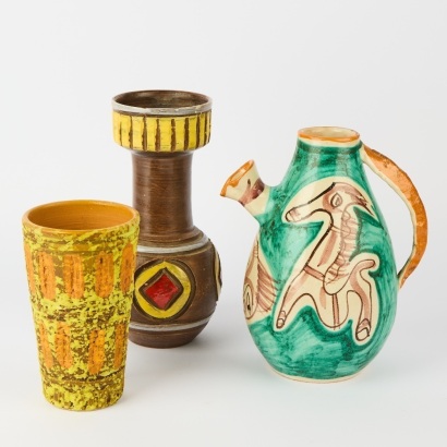 A Trio of Vibrant Mid-Century Italian Handmade Vases