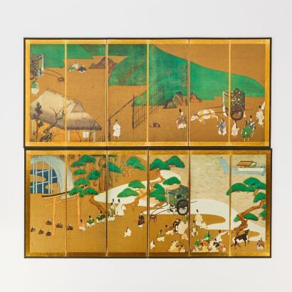 A Set of Two Japanese 20th Century ' Figural' small Table Screens