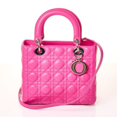 Christian Dior, Quilted Fuchsia Lambskin Lady Dior Handbag