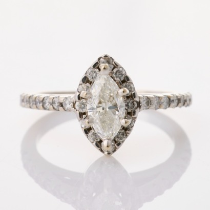 14ct White Gold, .55ct Marquise / .46ct Diamond Cluster Ring