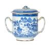 An Early 19th Century Blue and White Export Lidded Cup with two handles