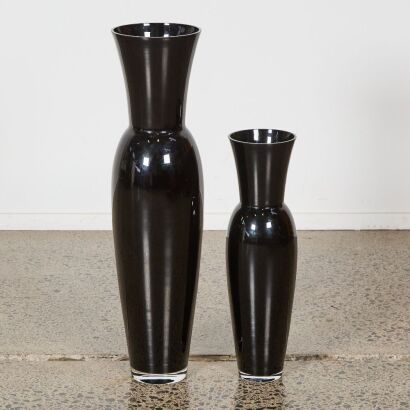 A Pair of Black Glass Vases