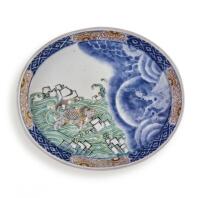 A Japanese Imari Blue and White Plate (colour fades)