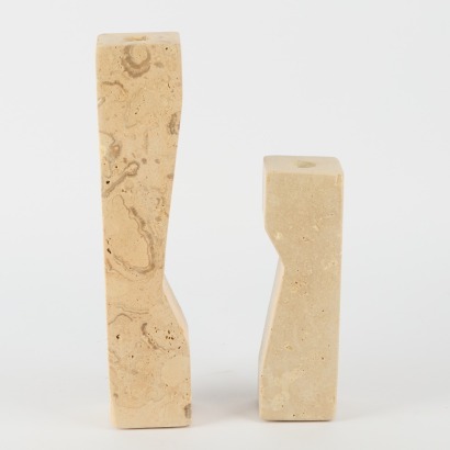 A Pair of Pilos Taper Travertine Candlesticks