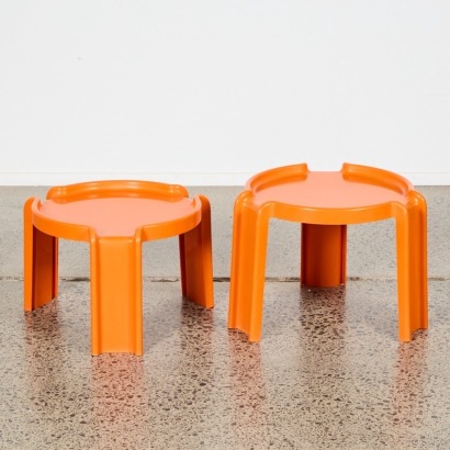 A Pair of Orange Giotto Stoppino Kartell Nesting Tables